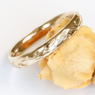 18ct Rose Gold Engraved Leaves 3mm Comfort Fit Court Wedding Ring