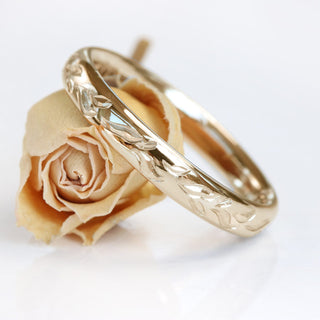 18ct Rose Gold Engraved Leaves 3mm Comfort Fit Court Wedding Ring