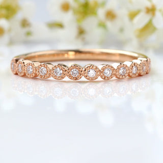 18ct Rose Gold Milgrain Engraved Diamond Wedding Ring