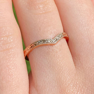 18ct Rose Gold Orange Blossom Engraved Wishbone Wedding Ring