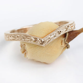 18ct Rose Gold Orange Blossom Engraved Wishbone Wedding Ring
