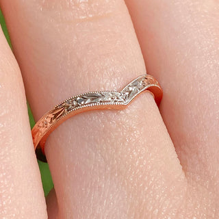 18ct Rose Gold Orange Blossom Engraved Wishbone Wedding Ring