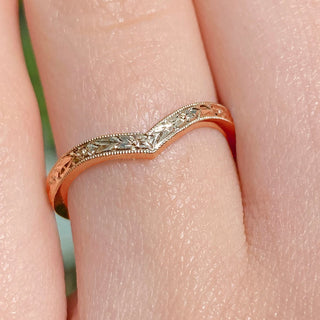 18ct Rose Gold Orange Blossom Engraved Wishbone Wedding Ring
