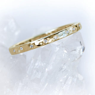 18ct Rose Gold Slim Hammered 20 Diamond Wedding Ring
