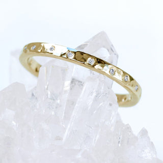 18ct Rose Gold Slim Hammered 20 Diamond Wedding Ring