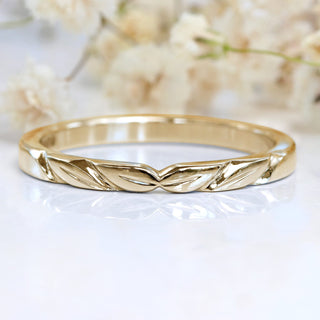 18ct Rose Gold Slim Leaf Wedding Ring