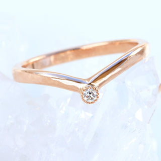 18ct Rose Gold Solitaire Diamond Wishbone Wedding Ring