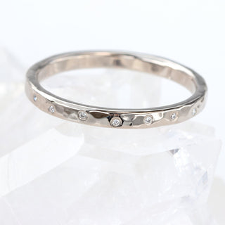 hammered diamond wedding ring, handmade from solid 18ct palladium white gold