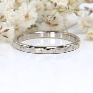 18ct white gold slim hammered diamond wedding or half eternity band