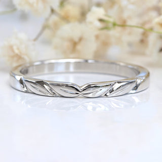 18ct White Gold Slim Leaf Wedding Ring