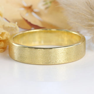 5mm Spun Silk Flat Wedding Ring in 18ct Yellow Gold - Size T (Resize G - T 1/2)