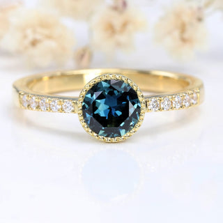 Bespoke Newlyn 18ct Gold Parti Sapphire & Pavé Diamond Band Solitaire Engagement Ring
