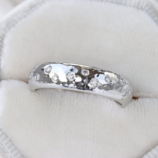 Sustainable platinum and diamond chunky wedding or eternity band in a ring box