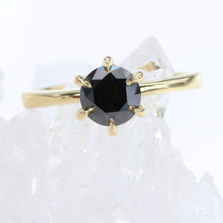 Custom 18ct Gold 6-Prong Set Black Diamond Engagement Ring