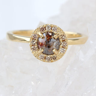 Custom 18ct Gold Cognac and Champagne Diamond Halo Ring