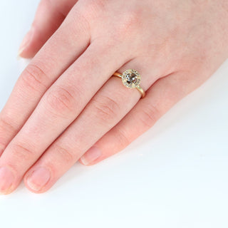 Custom 18ct Gold Cognac and Champagne Diamond Halo Ring