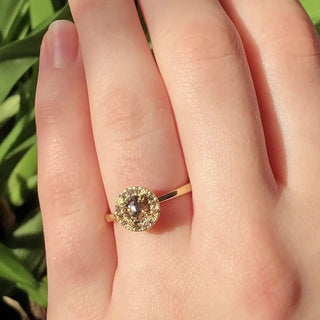 Custom 18ct Gold Cognac and Champagne Diamond Halo Ring