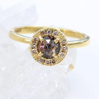 Custom 18ct Gold Cognac and Champagne Diamond Halo Ring