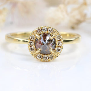 Custom 18ct Gold Cognac and Champagne Diamond Halo Ring