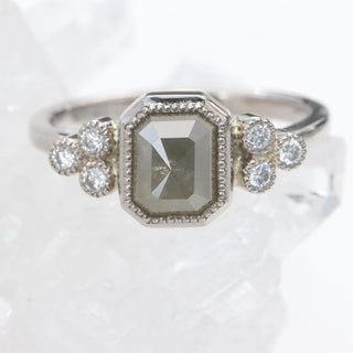 Custom 18ct Gold Emerald Cut Natural Grey Diamond Cluster Ring