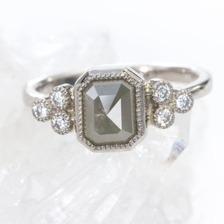 Custom 18ct Gold Emerald Cut Natural Grey Diamond Cluster Ring