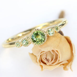 Custom 18ct Gold Green Sapphire 5-Stone Engagement Ring