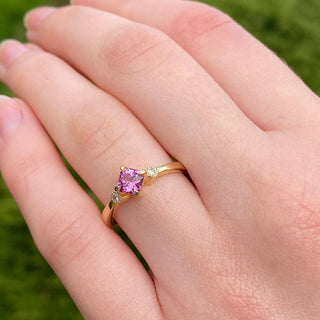Custom 18ct Gold Octagon Cut Pink Sapphire & Diamond Trilogy Ring
