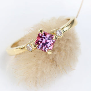 Custom 18ct Gold Octagon Cut Pink Sapphire & Diamond Trilogy Ring