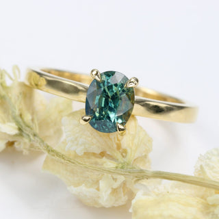 Custom 18ct Gold Oval Green Sapphire Solitaire Engagement Ring