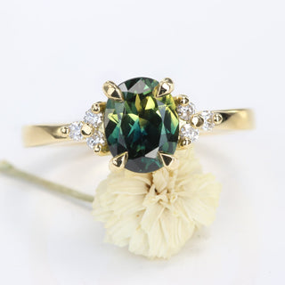 Custom 18ct Gold Parti Sapphire & Diamond Cluster Engagement Ring