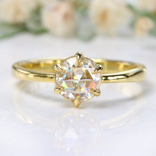Custom 18ct Gold Rose Cut Moissanite Solitaire Engagement Ring
