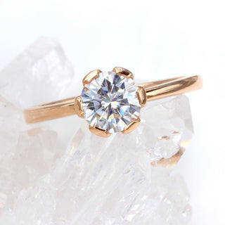 Custom 18ct Rose Gold Moissanite Flower Solitaire Engagement Ring