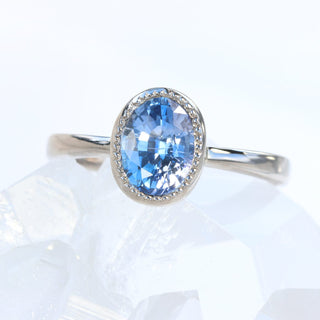 Custom 18ct White Gold Oval Cut Blue Sapphire Solitaire Engagement Ring