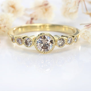 Custom 7 Stone Champagne Diamond Engagement Ring