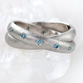 Custom Blue Diamond Rolling Ring in Platinum