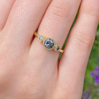 Custom Kerensa Handmade 18ct Gold Salt and Pepper Diamond Trilogy Engagement Ring