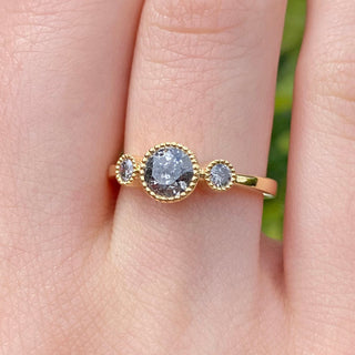 Custom Kerensa Handmade 18ct Gold Salt and Pepper Diamond Trilogy Engagement Ring