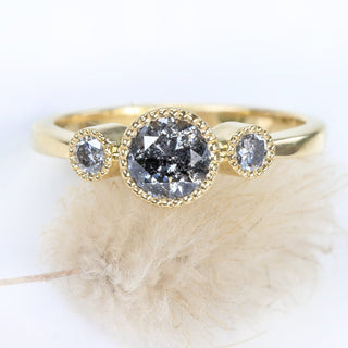 Custom Kerensa Handmade 18ct Gold Salt and Pepper Diamond Trilogy Engagement Ring