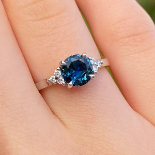 Custom Parti Sapphire & Diamond Cluster Platinum Engagement Ring
