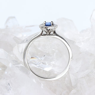 Custom Platinum Ceylon Sapphire & Diamond Halo Engagement Ring