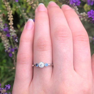 Custom Platinum Diamond and Sapphire Trilogy Ring