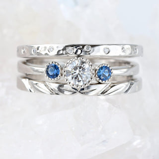Custom Platinum Diamond and Sapphire Trilogy Ring