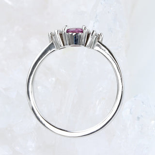 Custom Platinum Fuchsia Pink Sapphire and Diamond Trilogy Engagement Ring (Size N, Resize K - Q)