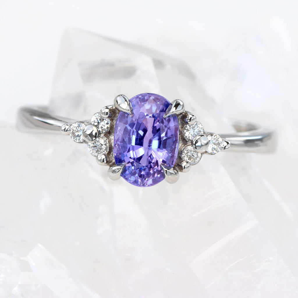 Custom Platinum Purple Sapphire & Diamond Cluster Engagement Ring