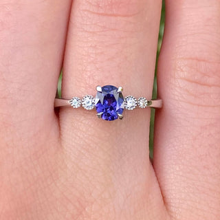 Custom Polperro Purple Sapphire & Diamond Cluster Platinum Engagement Ring