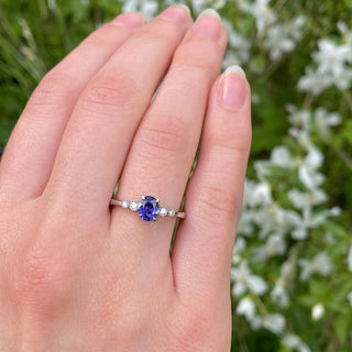 Custom Polperro Purple Sapphire & Diamond Cluster Platinum Engagement Ring