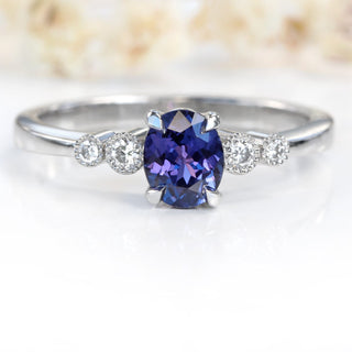 Custom Polperro Purple Sapphire & Diamond Cluster Platinum Engagement Ring