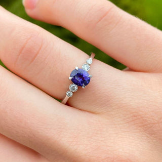 Custom Polperro Purple Sapphire & Diamond Cluster Platinum Engagement Ring
