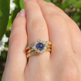 Golitha Handmade 18ct Gold Blue Sapphire and Diamond Halo Ring