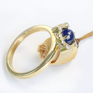 Golitha Handmade 18ct Gold Blue Sapphire and Diamond Halo Ring